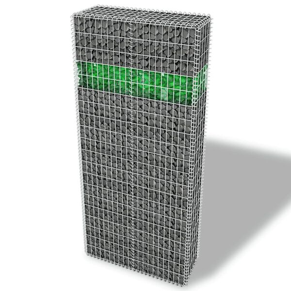 vidaXL Mur de gabion avec pierres de verre et lampe LED 85x30x200 cm