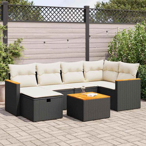 vidaXL Salon de jardin 7 pcs avec coussins noir r&eacute;sine tress&eacute;e
