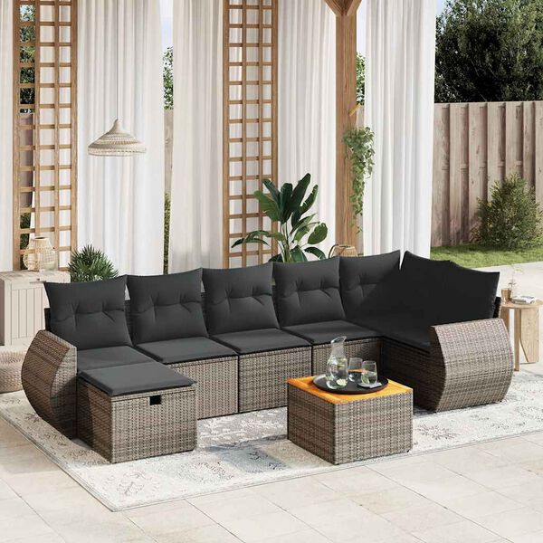 vidaXL Salon de jardin 8 pcs avec coussins gris r&eacute;sine tress&eacute;e