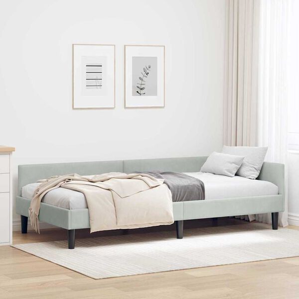 vidaXL Cadre de lit d'angle avec t&ecirc;te de lit Gris clair 90 cm x 190 cm