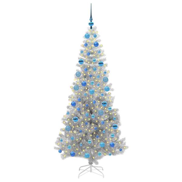 vidaXL Sapin de No&euml;l avec 300 LED avec support Argent 180 cm PET