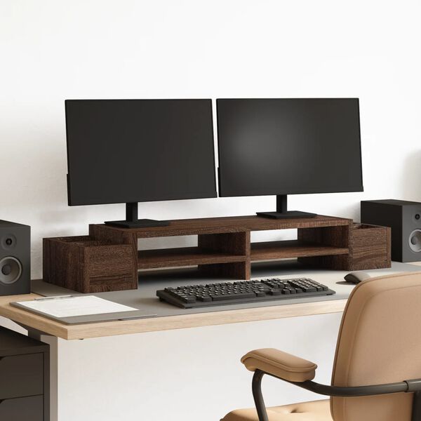 vidaXL Support de moniteur avec rangement ch&ecirc;ne marron bois ing&eacute;nierie