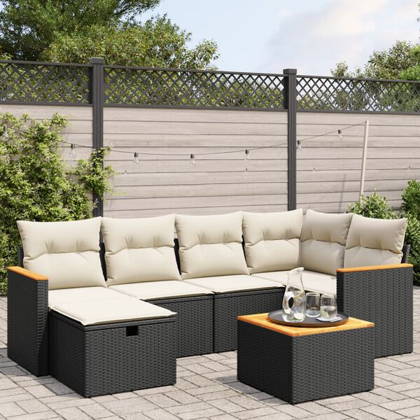 vidaXL Salon de jardin 7 pcs avec coussins noir r&eacute;sine tress&eacute;e