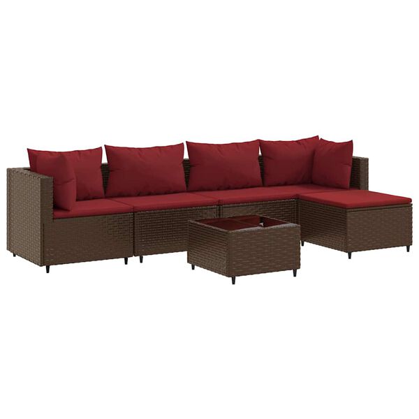 vidaXL Salon de jardin 5 pcs avec coussins Marron R&eacute;sine tress&eacute;e