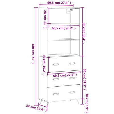 vidaXL Buffet haut Chêne sonoma 69,5x34x180 cm Bois d'ingénierie