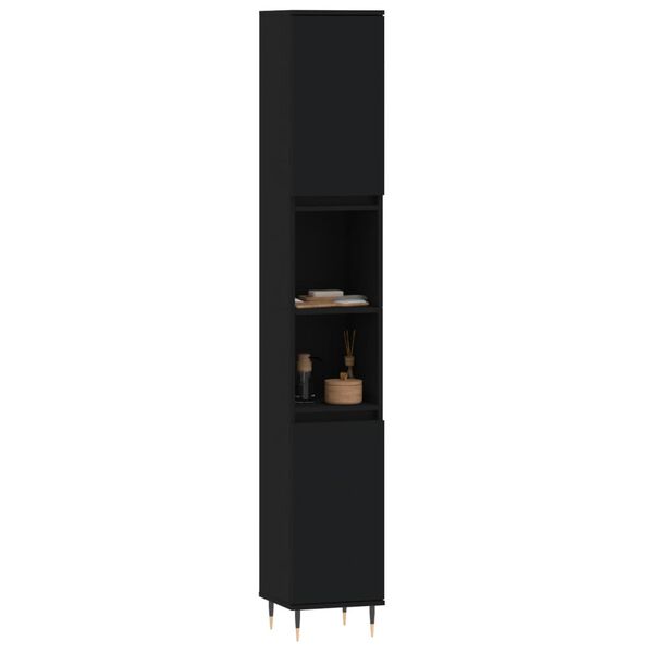 vidaXL Armoire de salle de bain noir 30x30x190 cm bois d'ing&eacute;nierie