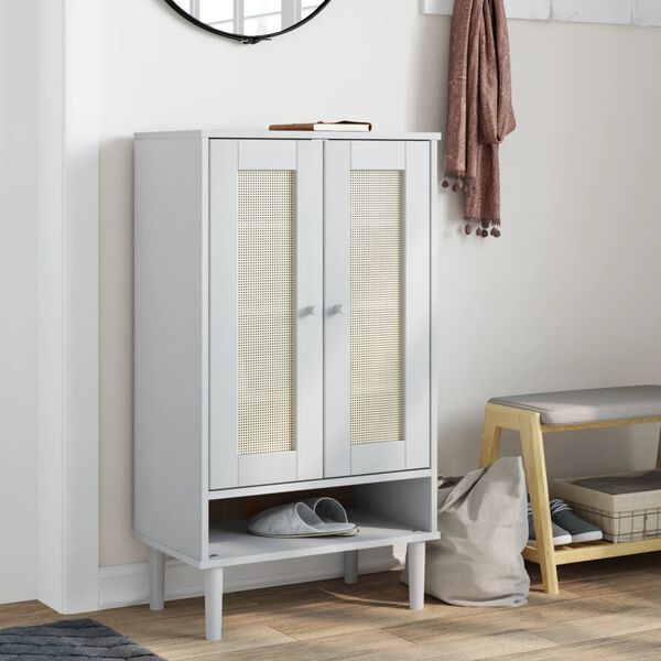 vidaXL Armoire &agrave; chaussures SENJA aspect rotin blanc bois massif