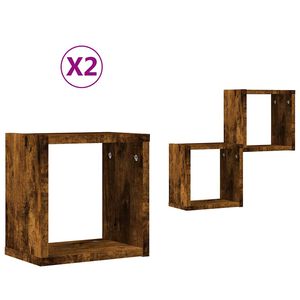 vidaXL &Eacute;tag&egrave;res Murales avec &eacute;tag&egrave;re 2 pcs Ch&ecirc;ne fum&eacute; 26 x 15 x 26 cm