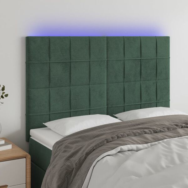 vidaXL T&ecirc;te de lit &agrave; LED Vert fonc&eacute; 144x5x118/128 cm Velours