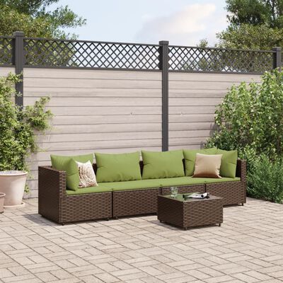 vidaXL Salon de jardin 5 pcs avec coussins Marron Résine tressée