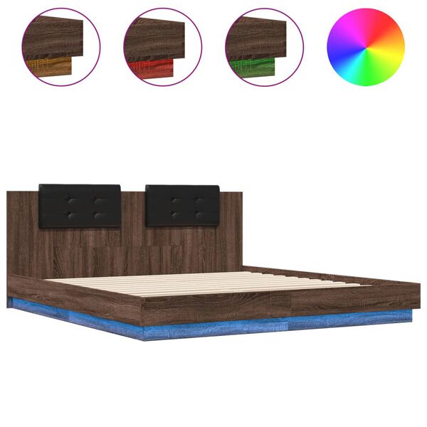 vidaXL Cadre de lit avec LED sans matelas ch&ecirc;ne marron 200x200 cm