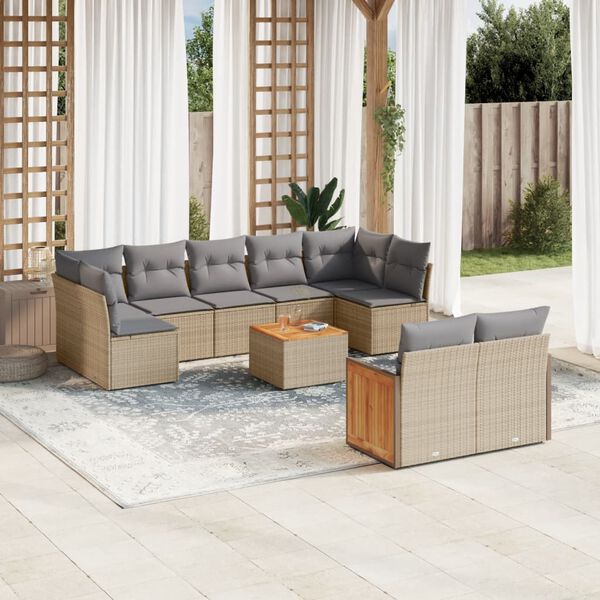 vidaXL Salon de jardin avec coussins 10 pcs beige r&eacute;sine tress&eacute;e