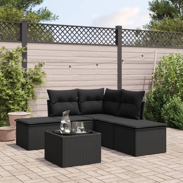 vidaXL Salon de jardin 6 pcs avec coussins noir r&eacute;sine tress&eacute;e