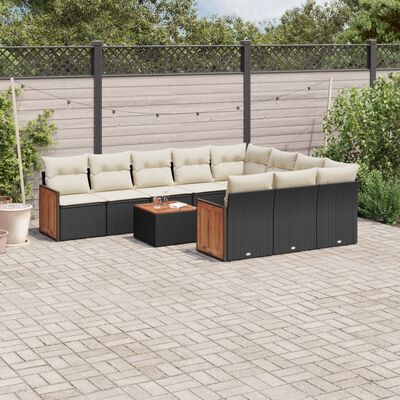 vidaXL Salon de jardin 11 pcs avec coussins noir résine tressée