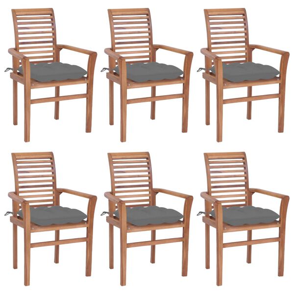 vidaXL Chaises &agrave; manger lot de 6 avec coussins gris Bois teck solide