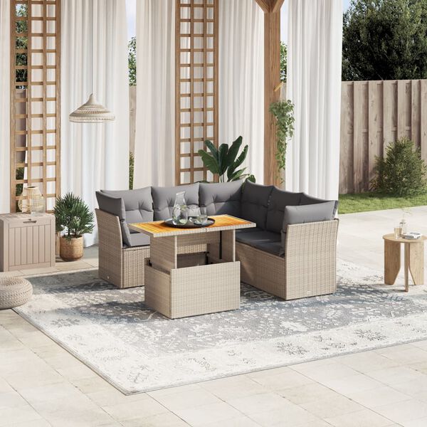 vidaXL Salon de jardin avec coussins 5 pcs beige r&eacute;sine tress&eacute;e