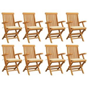 vidaXL Chaises pliantes avec coussins cr&egrave;me, 8 pi&egrave;ces, en bois de teck massif