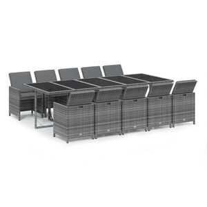 vidaXL Ensemble &agrave; manger de jardin coussins 11 pcs R&eacute;sine tress&eacute;e Gris