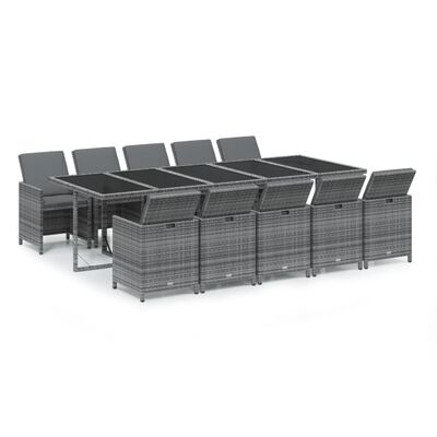 vidaXL Ensemble à manger de jardin coussins 11 pcs Résine tressée Gris