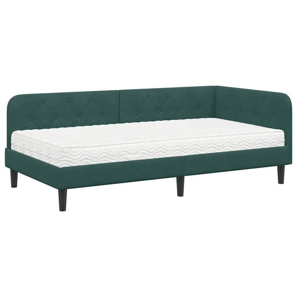 vidaXL Cadre de lit d'angle Vert fonc&eacute; 90 x 190 cm Velours
