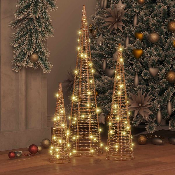 vidaXL Sapin de No&euml;l avec 90 LED 3 pcs Blanc chaud 20 x 20 x 80 cm PET