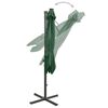 vidaXL Parasol de jardin en porte-&agrave;-faux et m&acirc;t et lumi&egrave;res LED vert