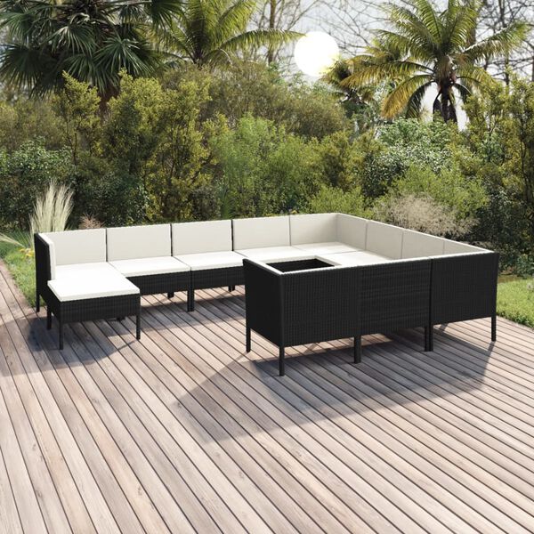 vidaXL Salon de jardin 11 pcs avec coussins R&eacute;sine tress&eacute;e Noir