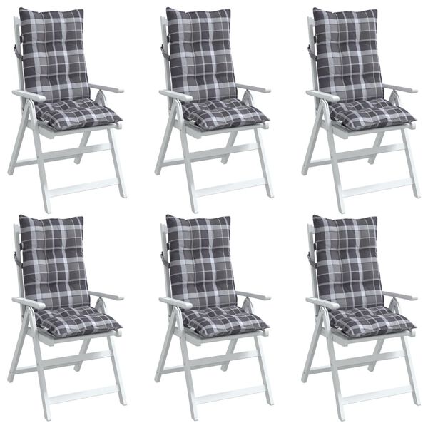 vidaXL Coussins de chaise &agrave; dossier haut lot de 6 motif carreaux gris