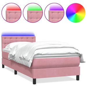 vidaXL Sommier &agrave; lattes de lit avec matelas et LED rose 100x220 cm velours