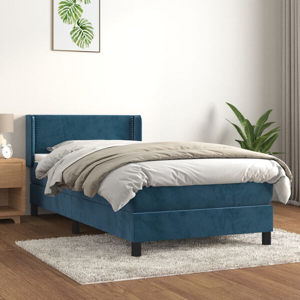 vidaXL Sommier &agrave; lattes de lit avec matelas Bleu fonc&eacute; 90x200 cm