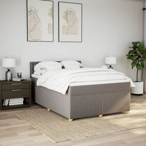 vidaXL Sommier &agrave; lattes de lit avec matelas Taupe 140x200 cm Tissu