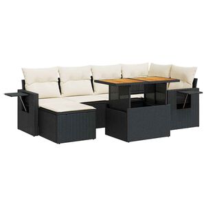vidaXL Salon de jardin 7 pcs avec coussins noir r&eacute;sine tress&eacute;e