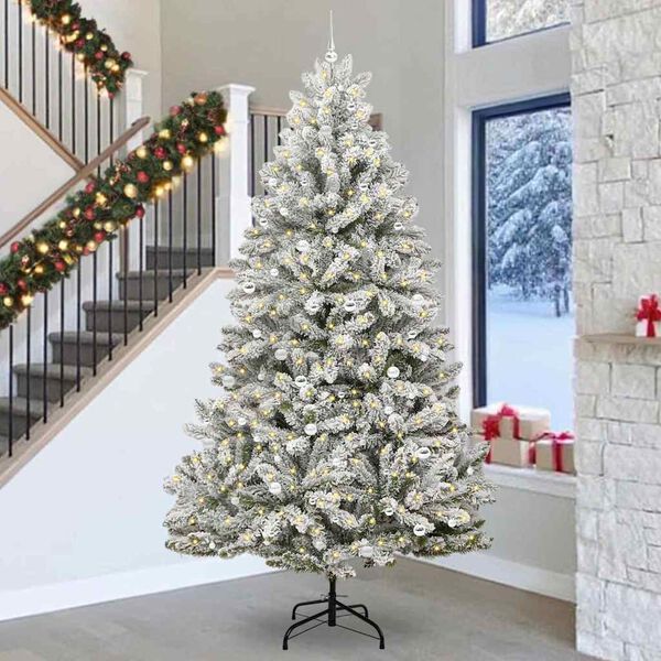 vidaXL Sapin de No&euml;l artificiel Vert et blanc 300 cm PVC et m&eacute;tal