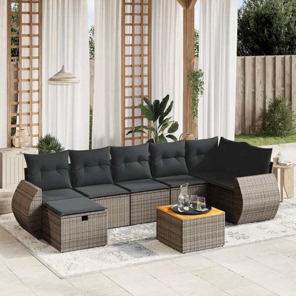 vidaXL Salon de jardin 8 pcs avec coussins gris résine tressée