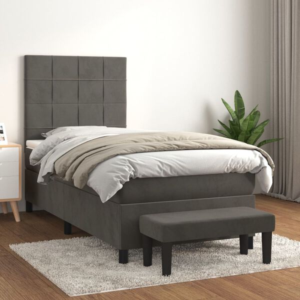 vidaXL Sommier &agrave; lattes de lit et matelas Gris fonc&eacute; 90x200 cm Velours