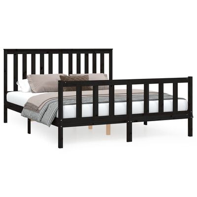 vidaXL Cadre de lit avec tête de lit noir bois pin massif Très grand