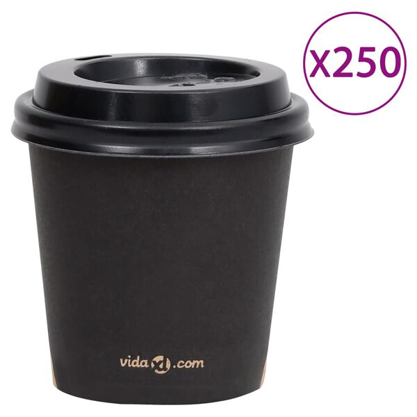 vidaXL Tasses &agrave; caf&eacute; en papier avec couvercles 120 ml 250 pcs Noir