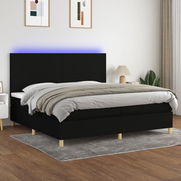 vidaXL Sommier &agrave; lattes de lit et matelas et LED Noir 200x200 cm Tissu