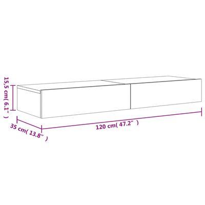 vidaXL Meubles TV avec lumières LED 2 pcs gris béton 60x35x15,5 cm