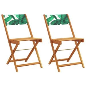 vidaXL Chaises pliantes (lot de 2) en bois d'acacia massif et tissu, motif feuilles