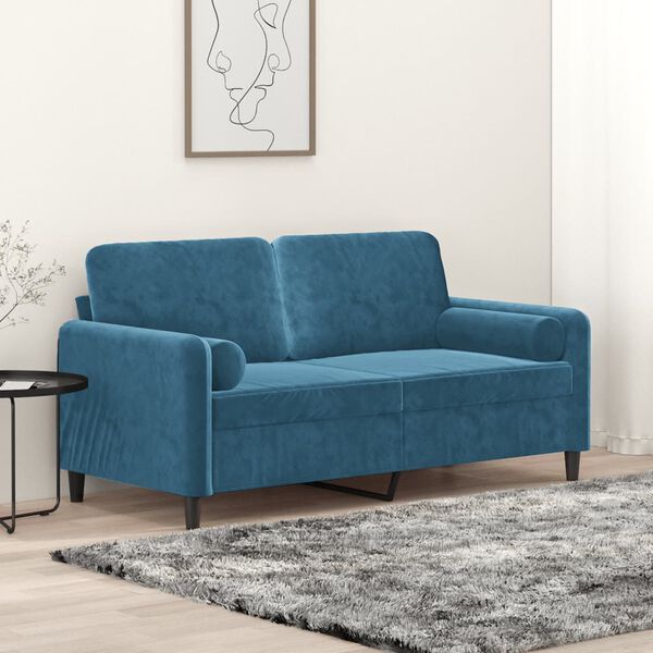 vidaXL Canap&eacute; 2 places avec oreillers d&eacute;coratifs bleu 140 cm velours