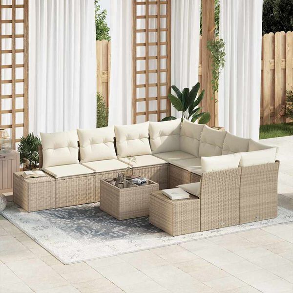 vidaXL Ensemble de canap&eacute; de jardin 9 pcs Beige et cr&egrave;me polyrotin
