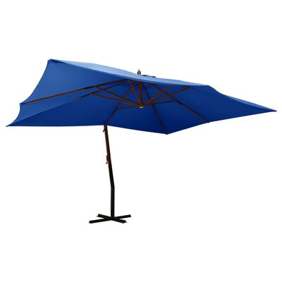vidaXL Parasol en porte-à-faux avec mât en bois 400x300 cm Bleu azuré
