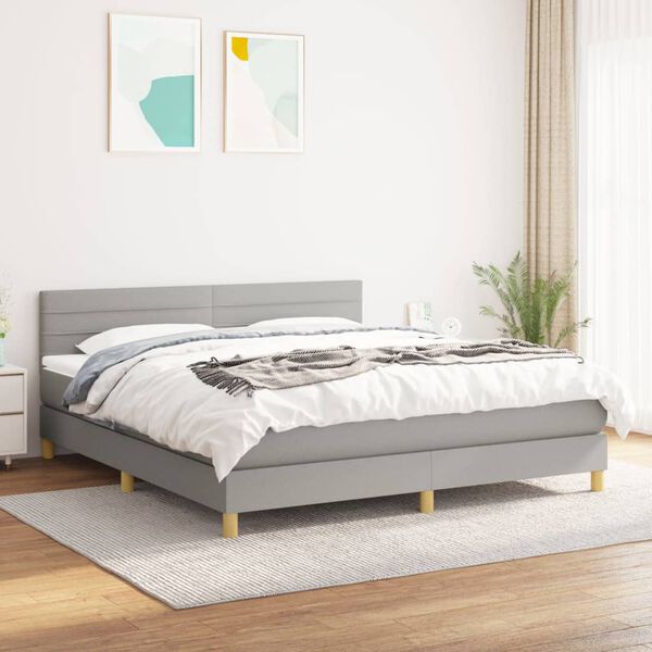 vidaXL Sommier &agrave; lattes de lit avec matelas Gris clair 160x200cm Tissu