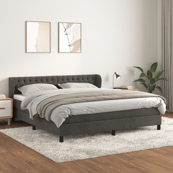 vidaXL Sommier &agrave; lattes de lit et matelas Gris fonc&eacute; 180x200cm Velours