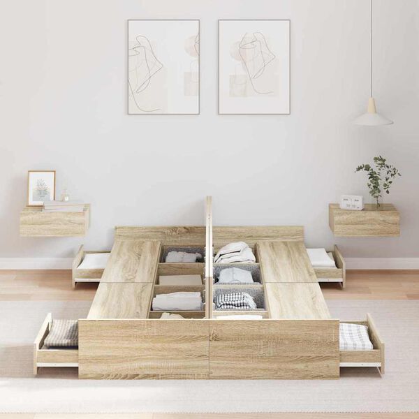 vidaXL Cadre de lit avec rangement Ch&ecirc;ne Sonoma 120 x 200 cm