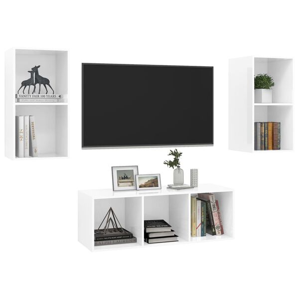 vidaXL Ensemble de meubles TV 3 pcs Blanc brillant Bois d'ing&eacute;nierie