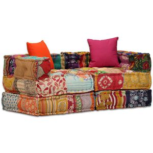 vidaXL Pouf modulaire &agrave; 2 places Patchwork Tissu