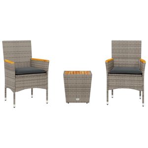 vidaXL Ensemble de bistro avec coussins 3 pcs gris rotin et verre