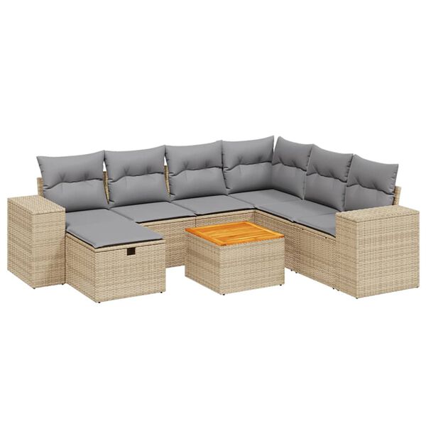 vidaXL Salon de jardin avec coussins 8pcs m&eacute;lange beige r&eacute;sine tress&eacute;e